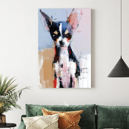 Abstract chihuahua wall art with bold brushstrokes and colourful expressionist style