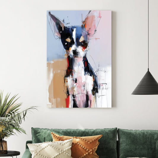 Abstract chihuahua wall art with bold brushstrokes and colourful expressionist style