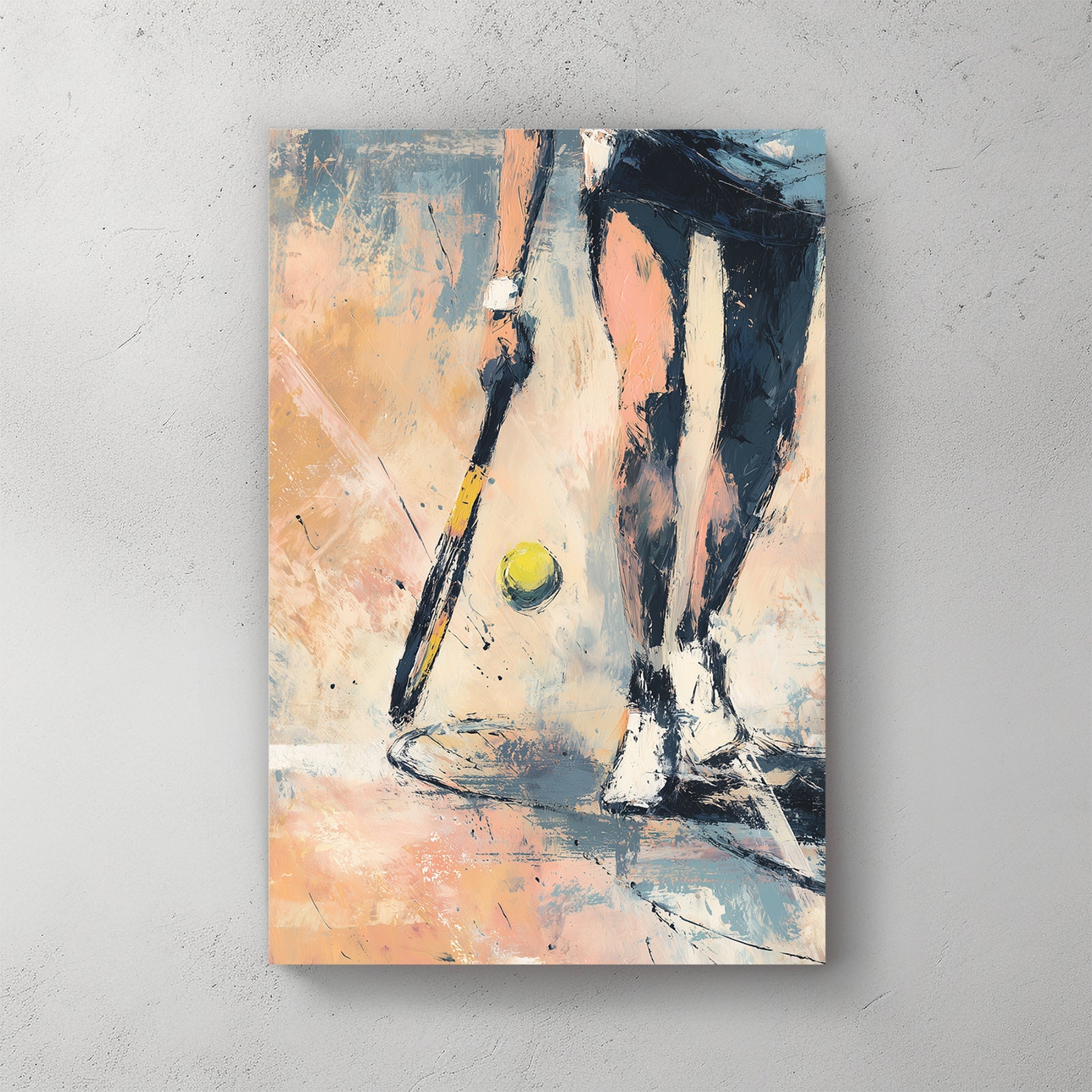 Impressionistic tennis wall art showing player at the baseline with racket and ball