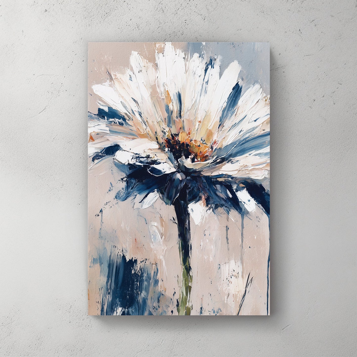 Textured daisy flower wall art in abstract brushstroke style with neutral tones