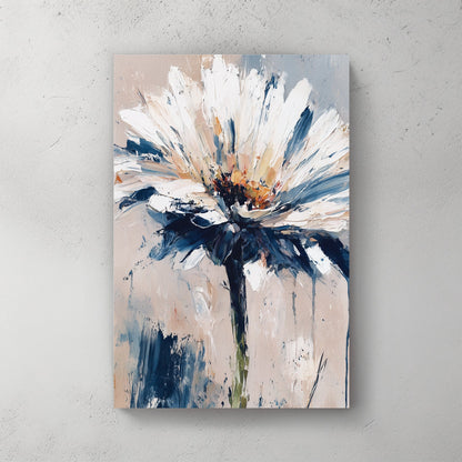 Textured daisy flower wall art in abstract brushstroke style with neutral tones
