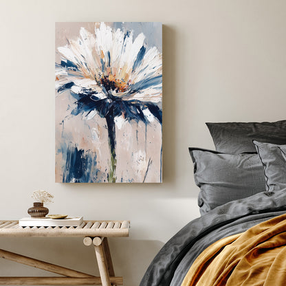 Textured daisy flower wall art in abstract brushstroke style with neutral tones