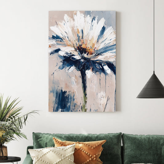 Textured daisy flower wall art in abstract brushstroke style with neutral tones