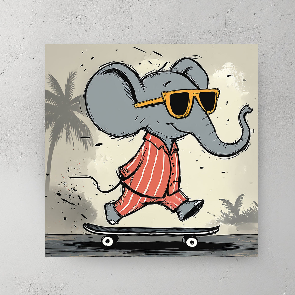 Cool elephant skateboarding in pyjamas wall art