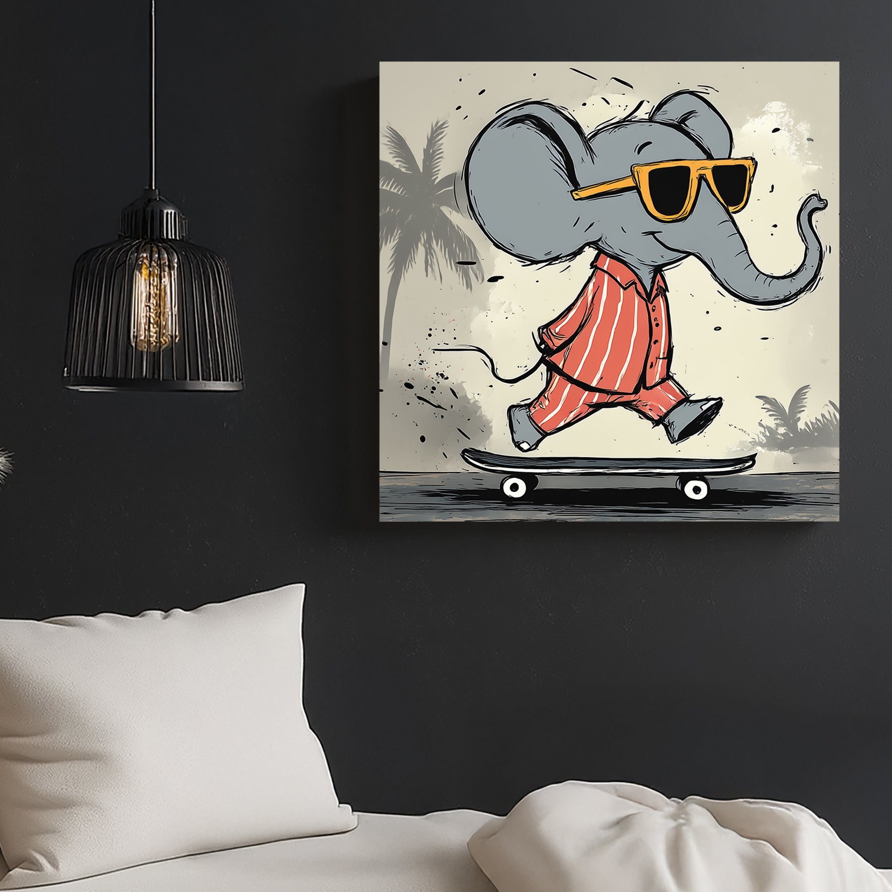 Cool elephant skateboarding in pyjamas wall art