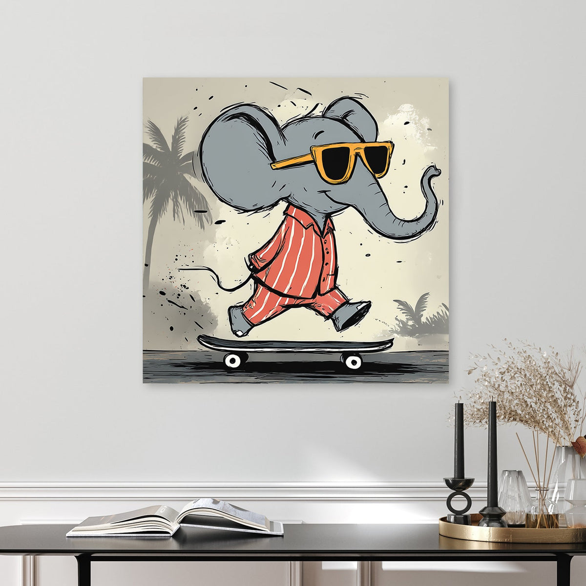 Cool elephant skateboarding in pyjamas wall art