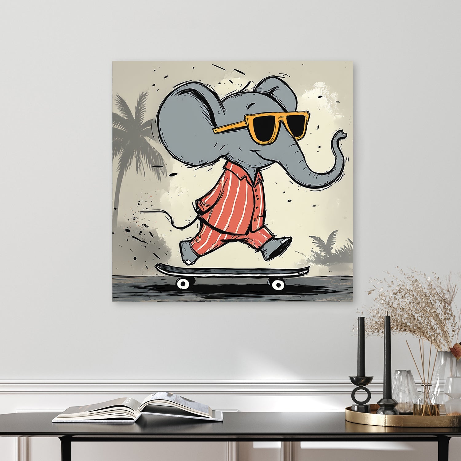 Cool elephant skateboarding in pyjamas wall art