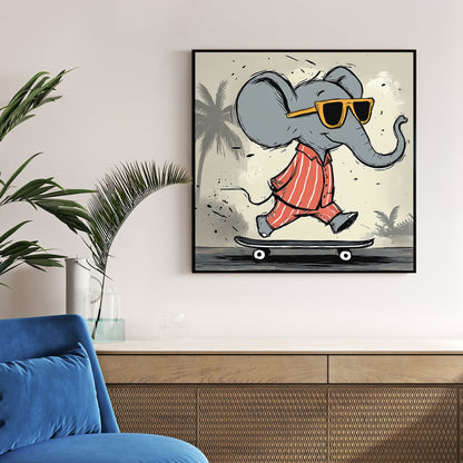 Cool elephant skateboarding in pyjamas wall art