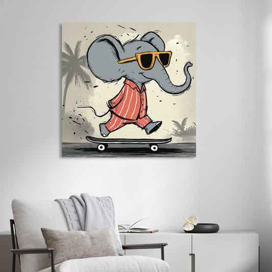 Cool elephant skateboarding in pyjamas wall art