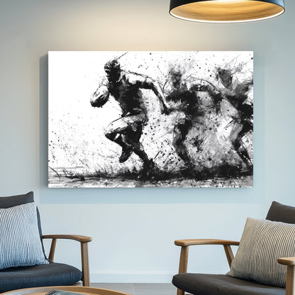 black and white rugby wall art in ink splash style