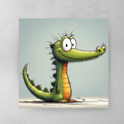 funny cartoon baby crocodile illustration with big eyes and smiling face