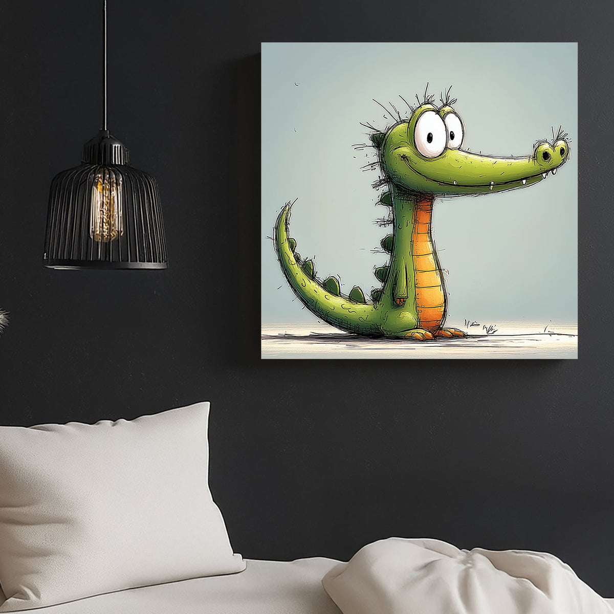 funny cartoon baby crocodile illustration with big eyes and smiling face