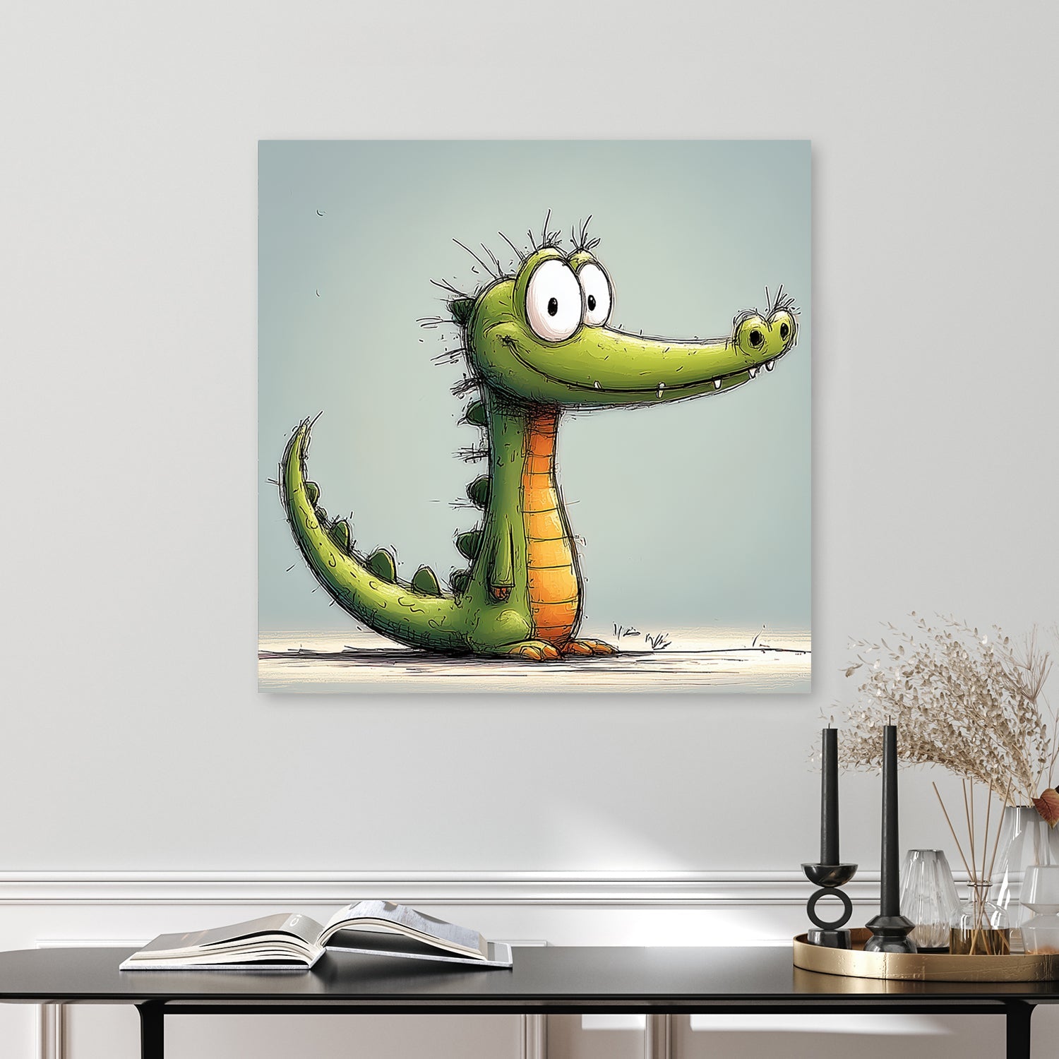 funny cartoon baby crocodile illustration with big eyes and smiling face
