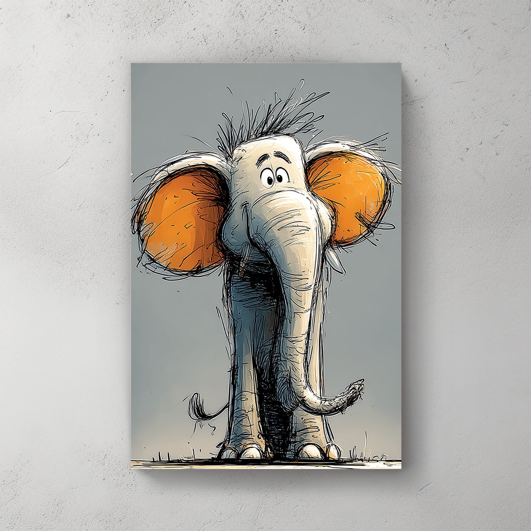 cartoon elephant illustration with large orange ears and playful expression