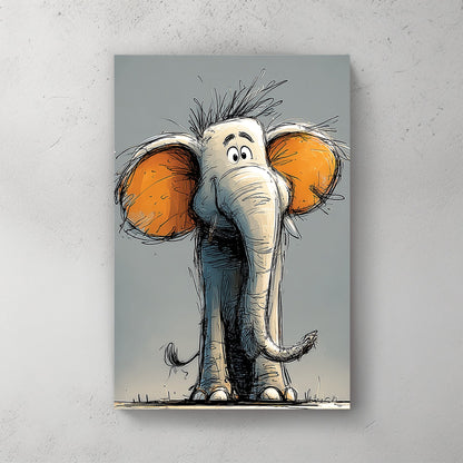 cartoon elephant illustration with large orange ears and playful expression