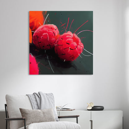 vibrant raspberry fruit abstract wall art with neon brushstrokes