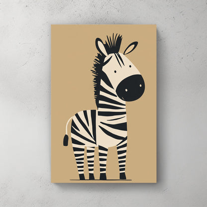 cute cartoon zebra in black and white on tan background