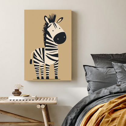 cute cartoon zebra in black and white on tan background