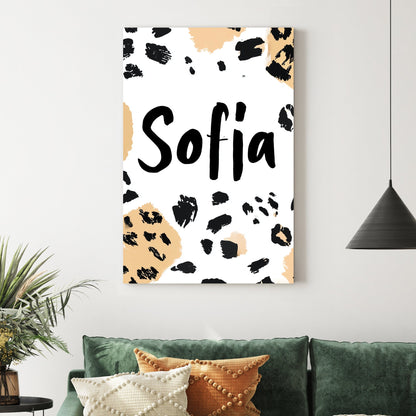 custom name art with leopard print background and “Sofia” in bold black font