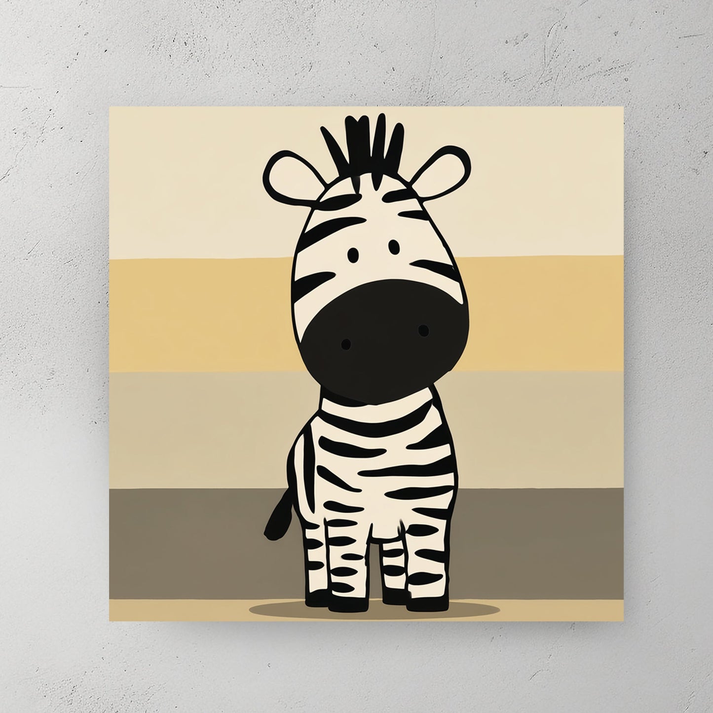 minimalist cartoon zebra on neutral striped background