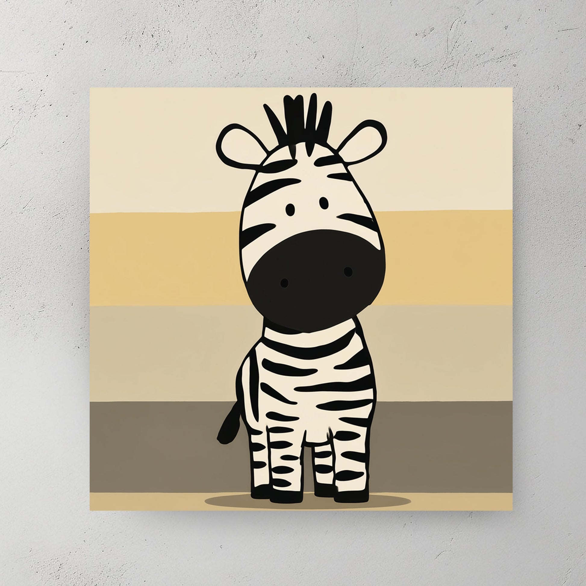 minimalist cartoon zebra on neutral striped background