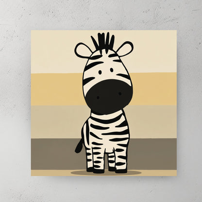 minimalist cartoon zebra on neutral striped background
