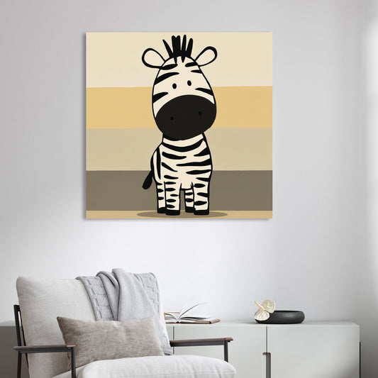 minimalist cartoon zebra on neutral striped background