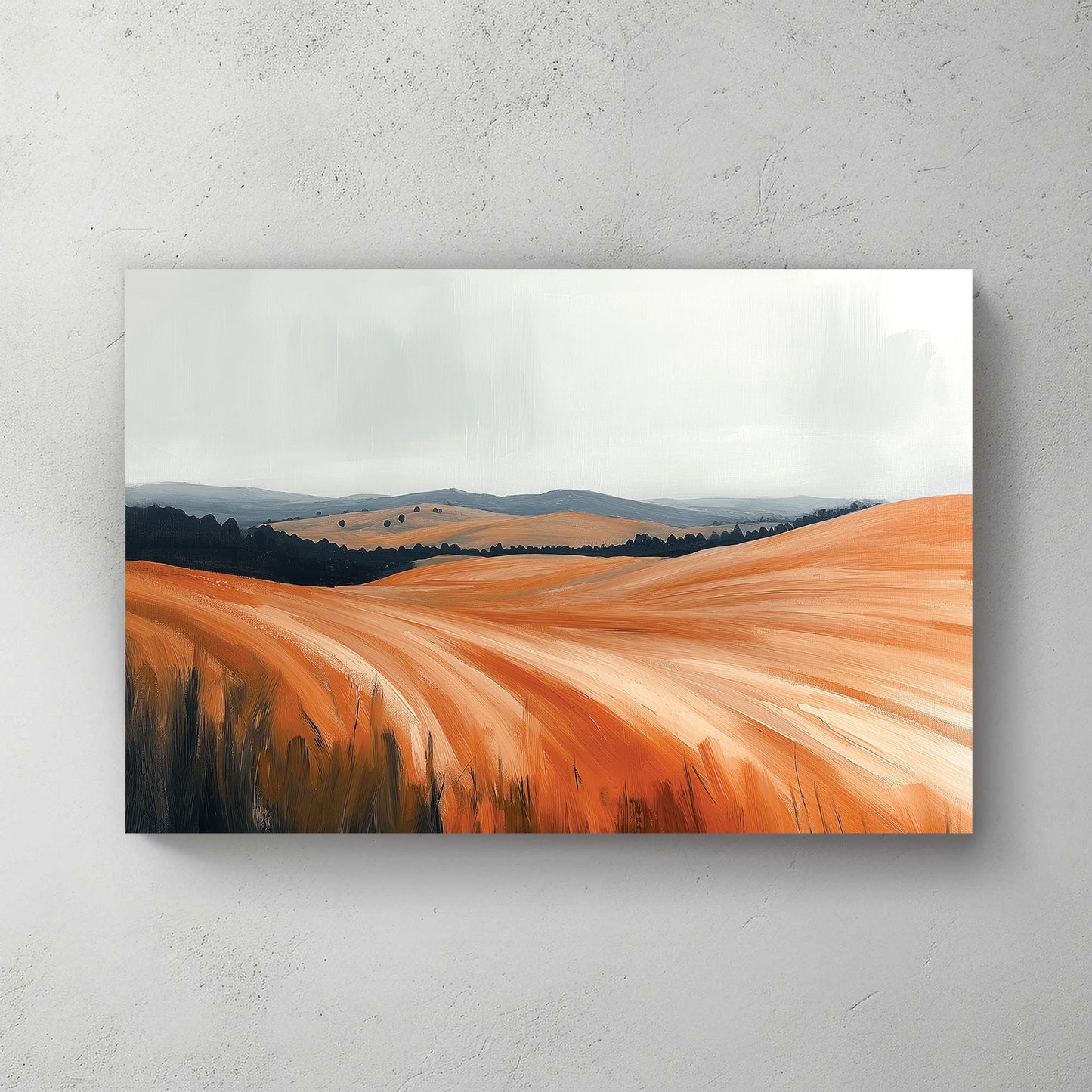 amber countryside landscape wall art with rolling hills and golden fields