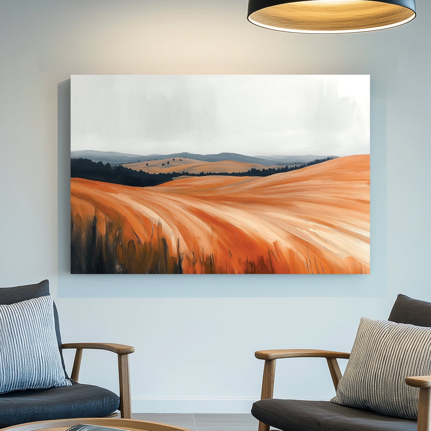 amber countryside landscape wall art with rolling hills and golden fields