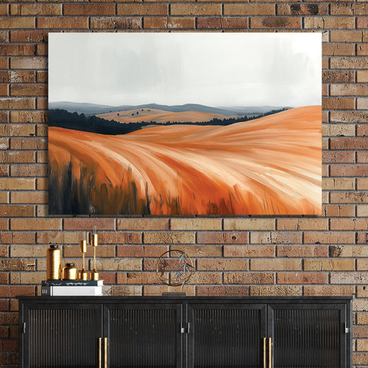 amber countryside landscape wall art with rolling hills and golden fields