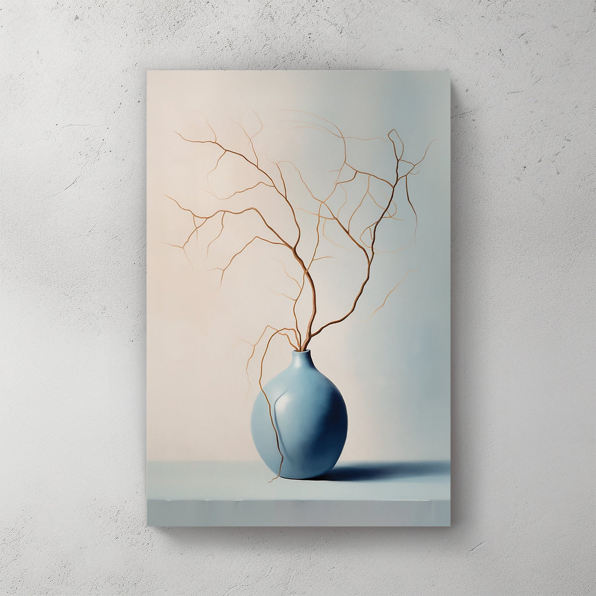 Minimalist blue vase with bare branches wall art