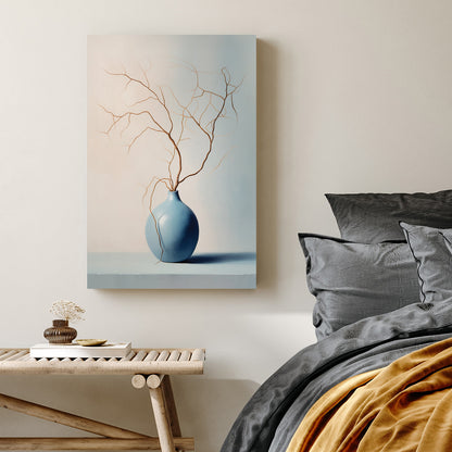 Minimalist blue vase with bare branches wall art