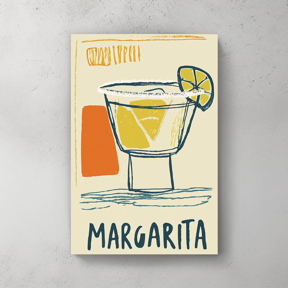 retro margarita cocktail wall art with lime wedge and bold sketch style