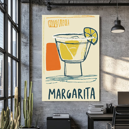 retro margarita cocktail wall art with lime wedge and bold sketch style