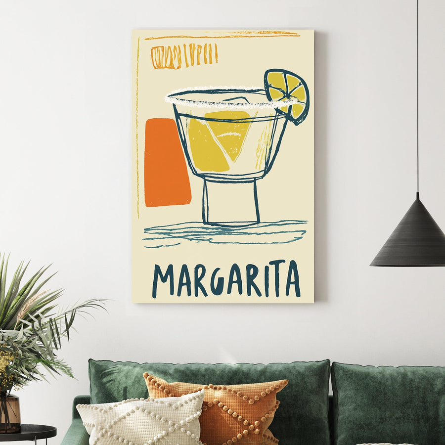 retro margarita cocktail wall art with lime wedge and bold sketch style