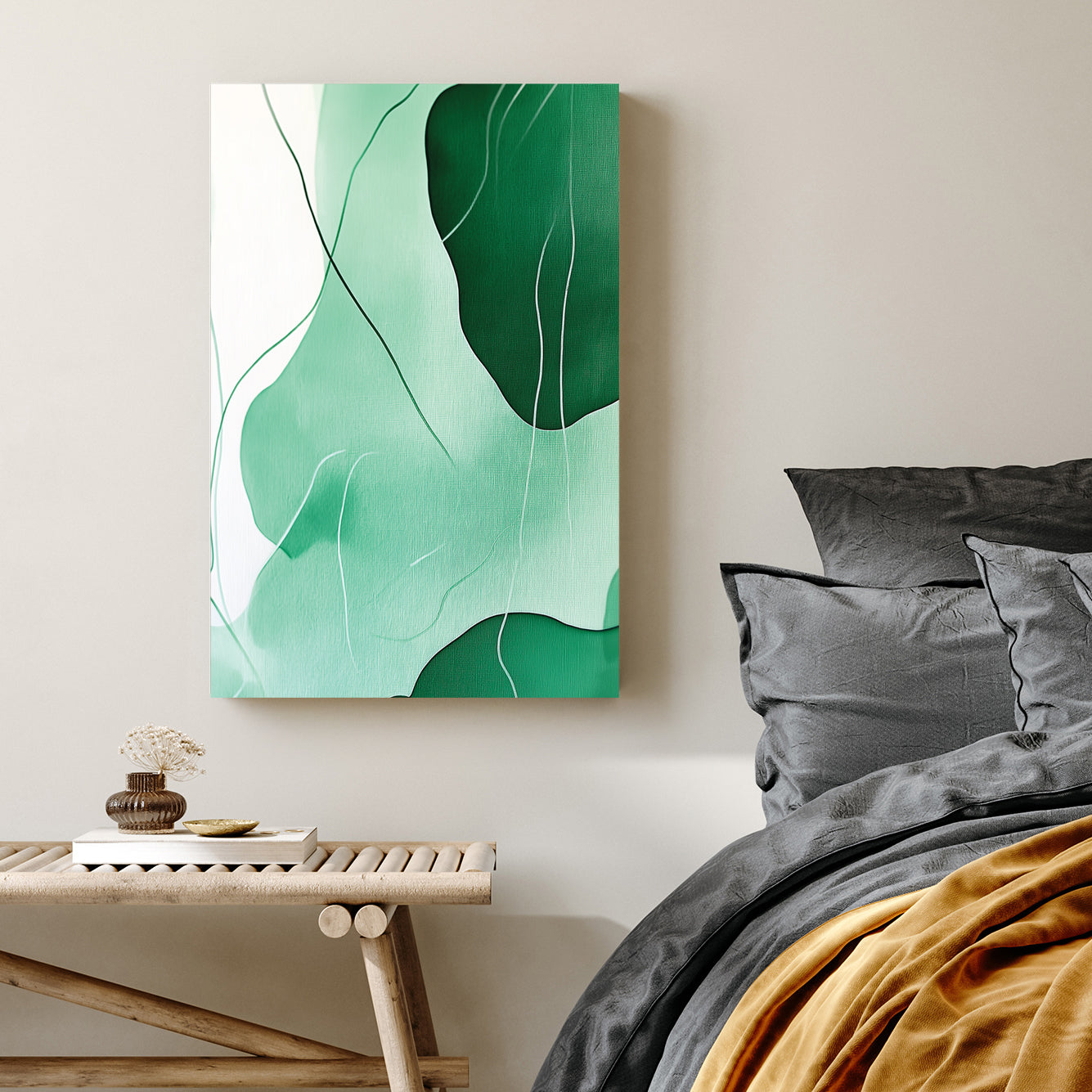 minimalist green abstract art with flowing organic shapes