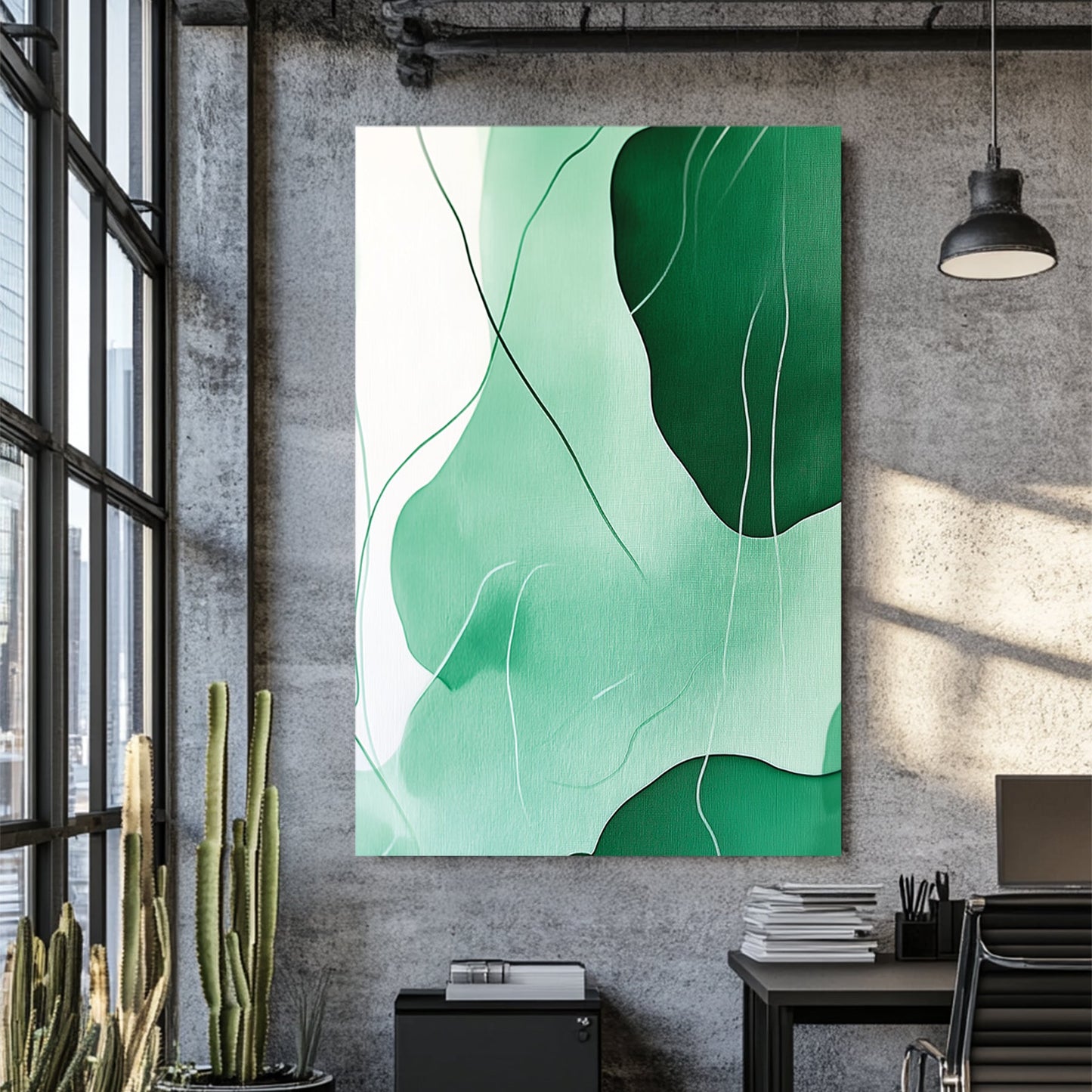 minimalist green abstract art with flowing organic shapes