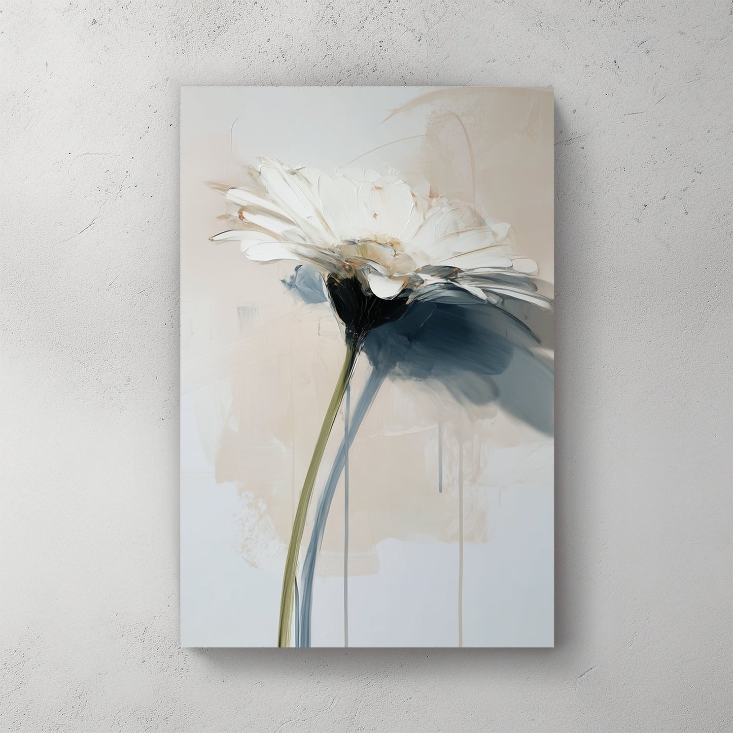 white flower painting with textured brush strokes and soft neutral tones