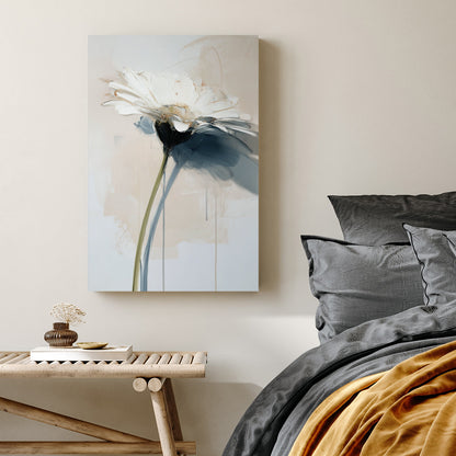 white flower painting with textured brush strokes and soft neutral tones