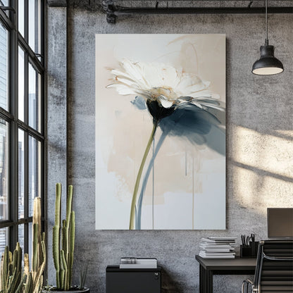 white flower painting with textured brush strokes and soft neutral tones