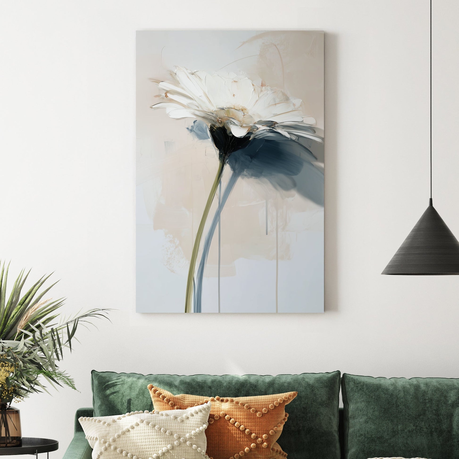 white flower painting with textured brush strokes and soft neutral tones