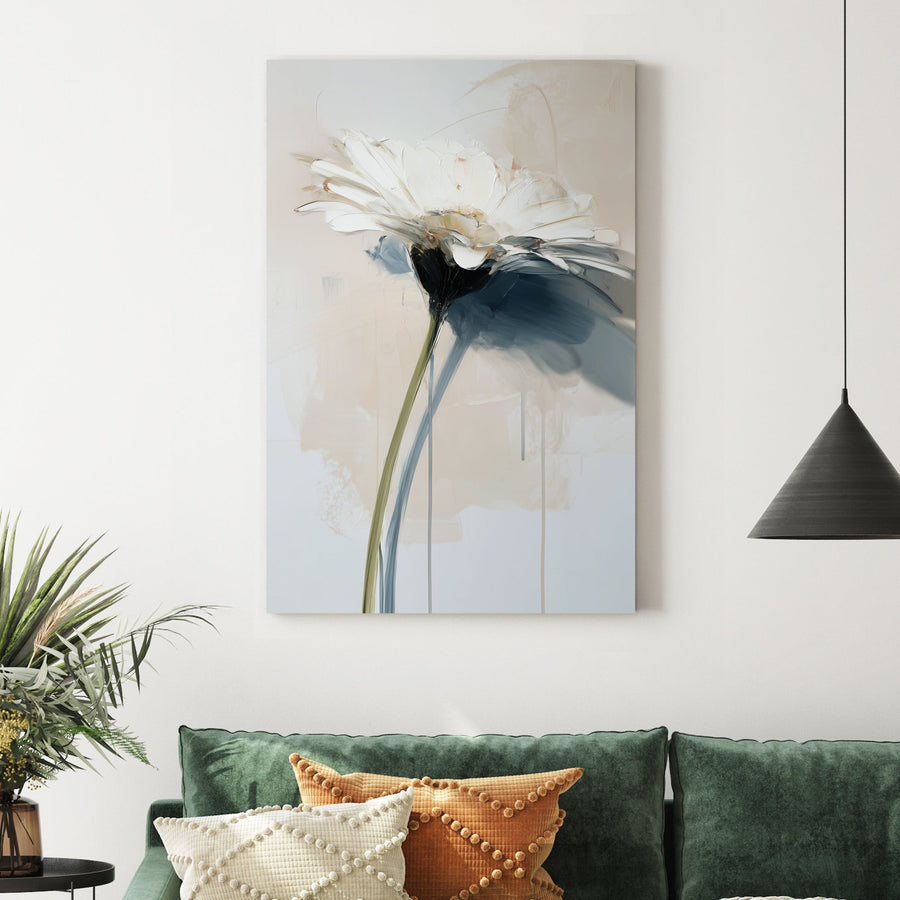 white flower painting with textured brush strokes and soft neutral tones