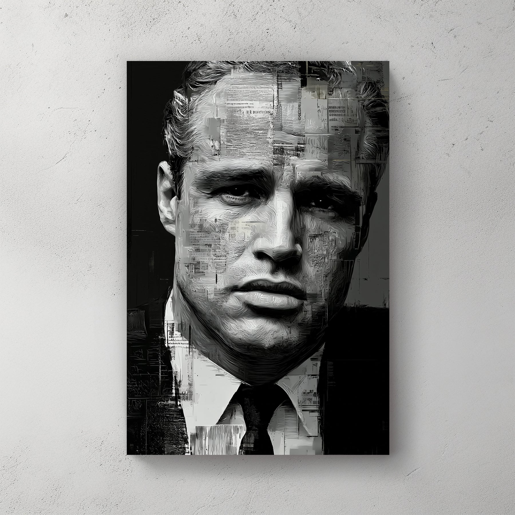 black and white Marlon Brando portrait with abstract texture overlay