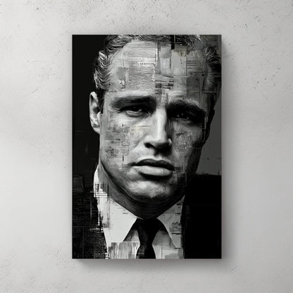black and white Marlon Brando portrait with abstract texture overlay