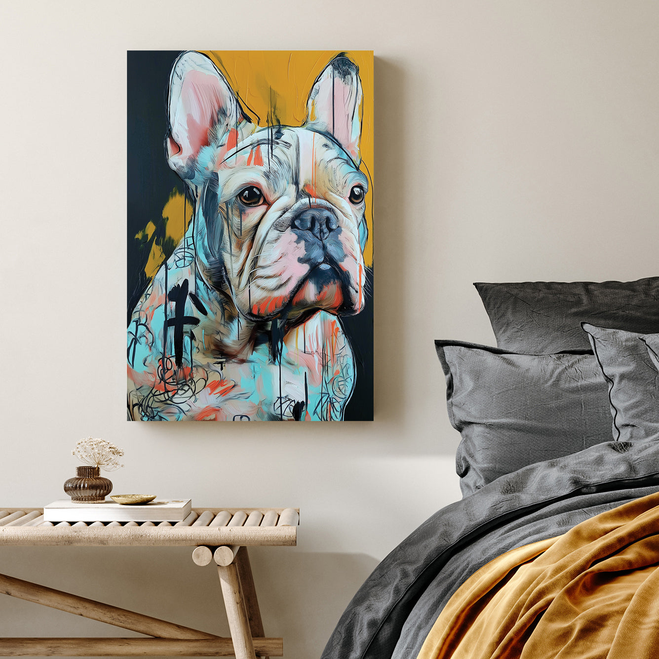 graffiti style french bulldog wall art