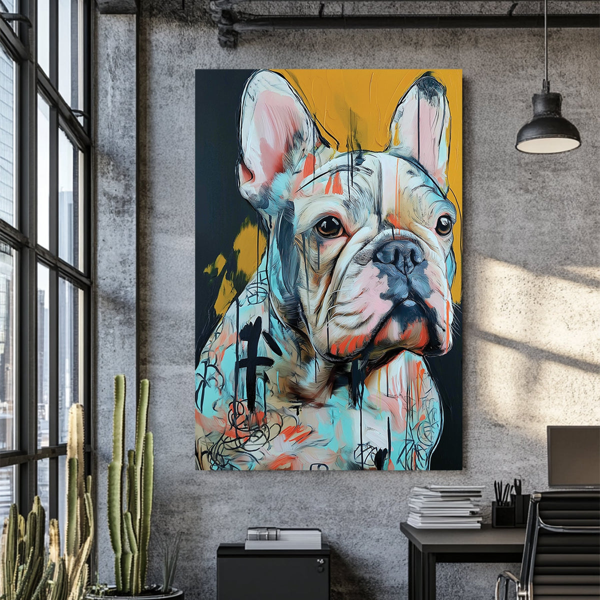 graffiti style french bulldog wall art