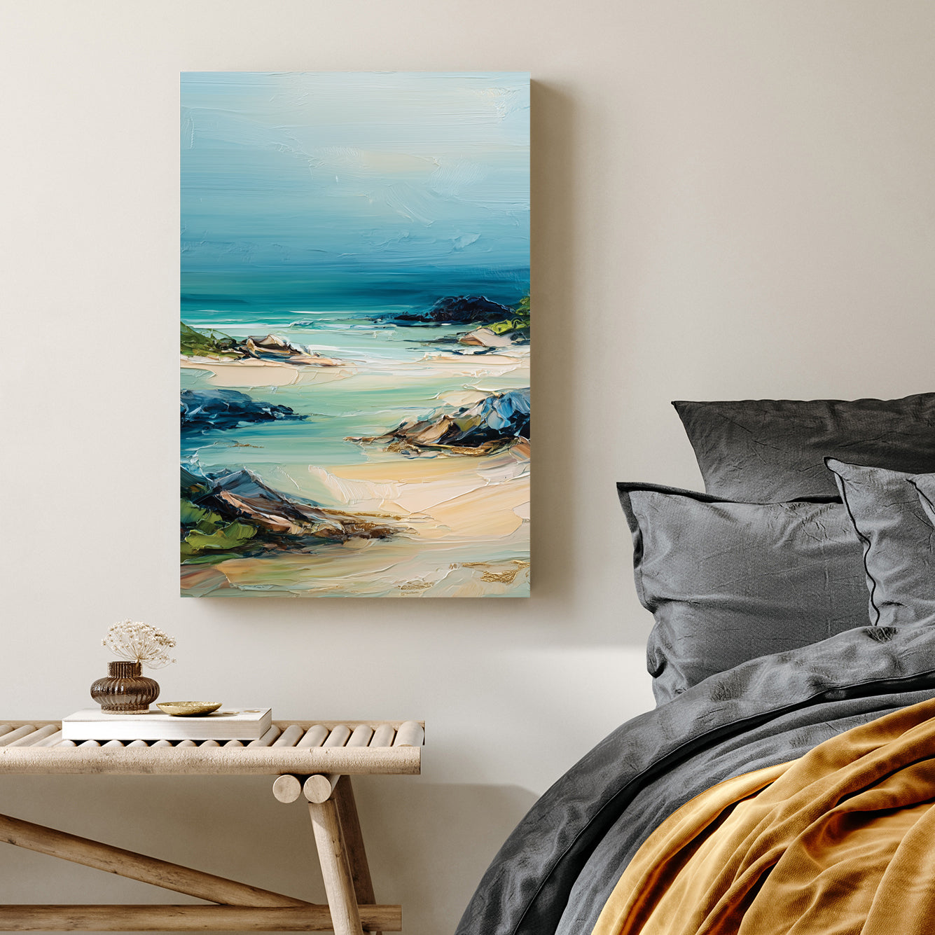 textured beach coast wall art painting