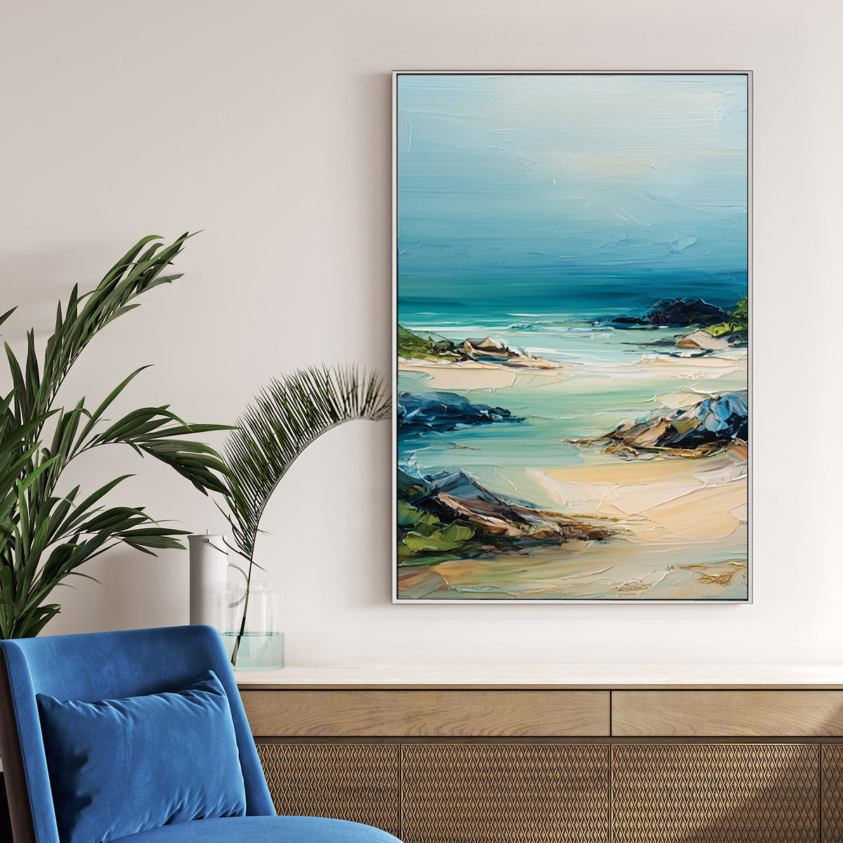 textured beach coast wall art painting