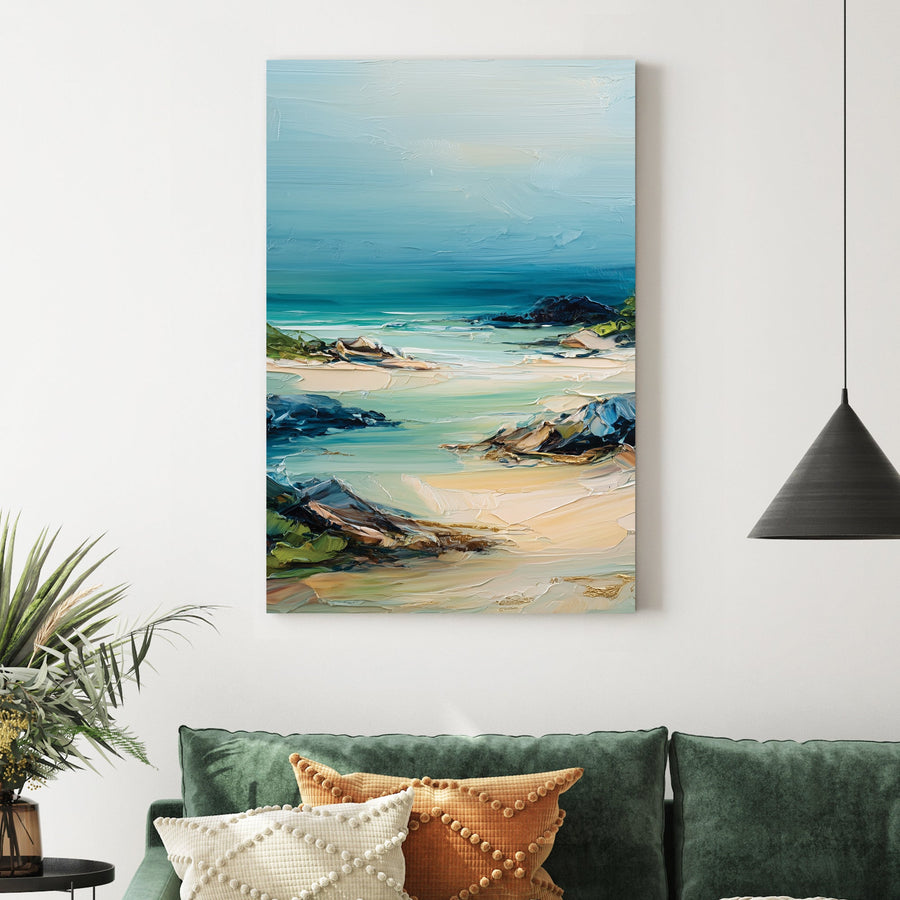 textured beach coast wall art painting