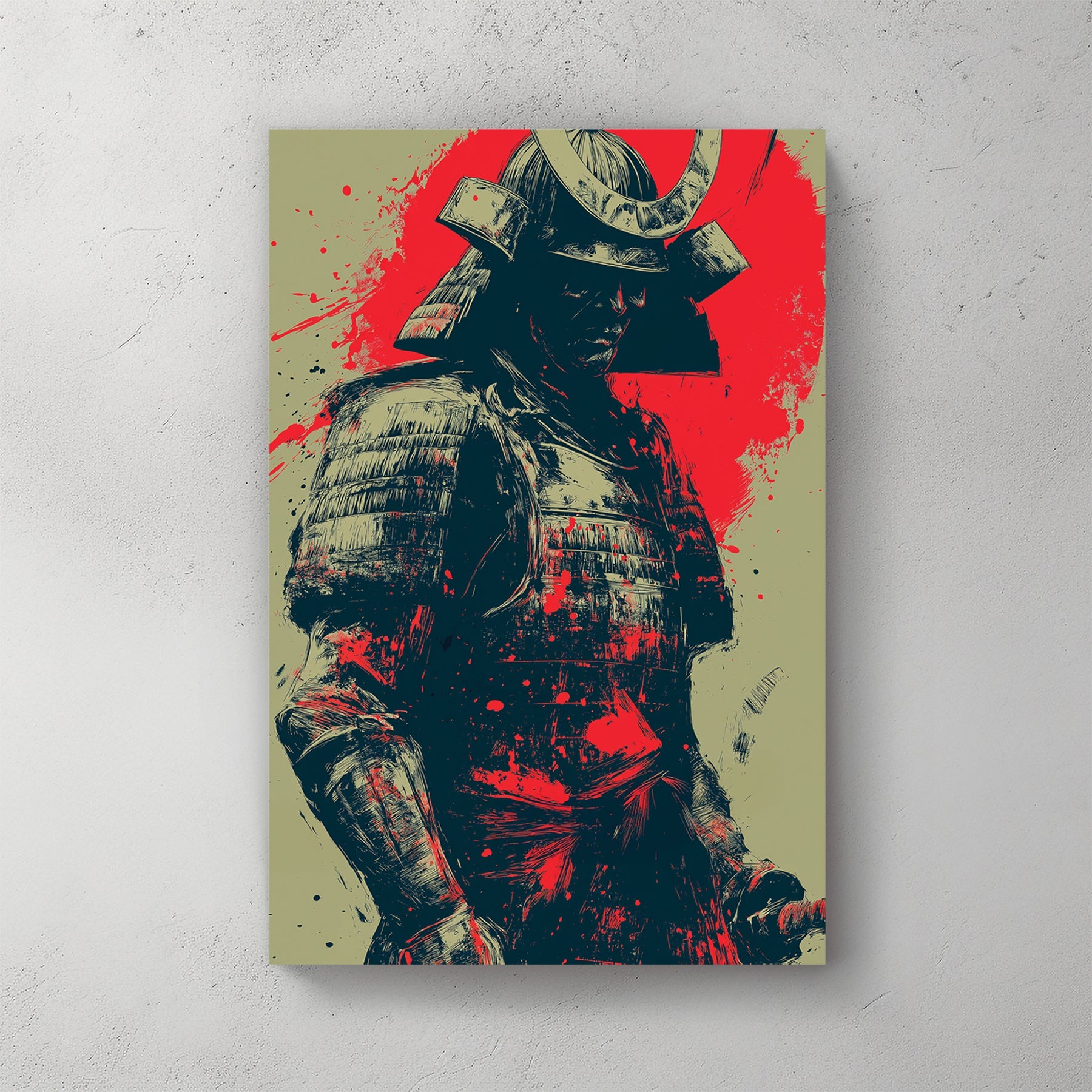 samurai warrior in red and black wall art